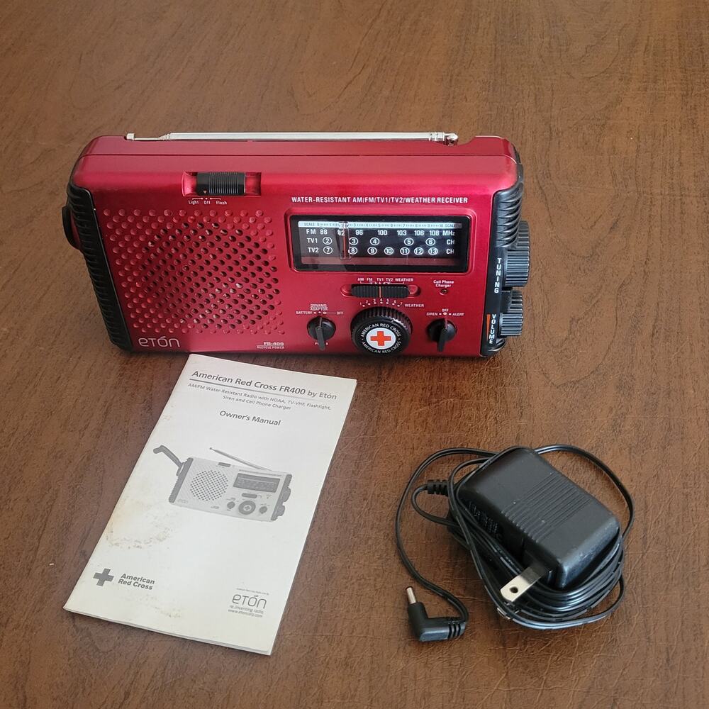 Eton FR400 American Red Cross Emergency Radio Red AM/FM NOAA Weather w/manual